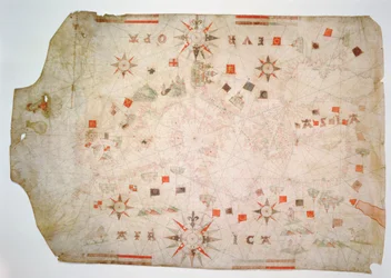 Miniaturní námořní mapa Středozemního moře, 1584 (pergamen)